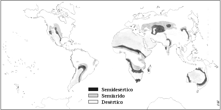 Mapa distribución mundial desertificación